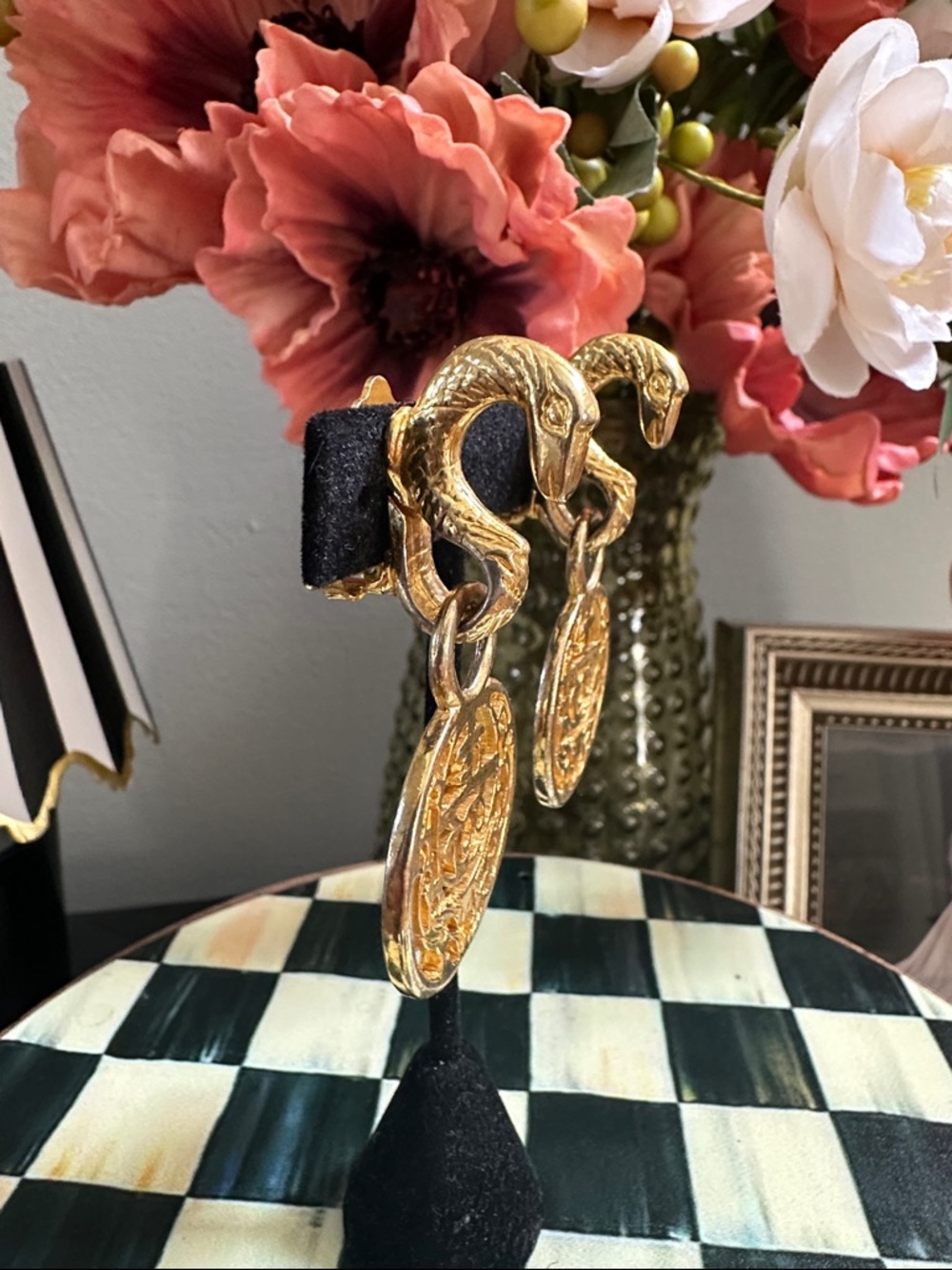 Kenneth Jay Lane Gold Filigree Round Drop Clip Earrings